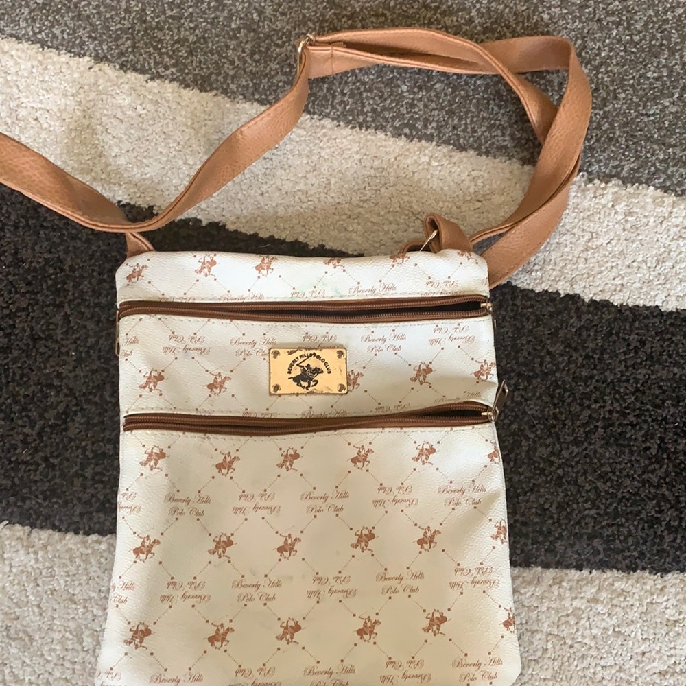 Beige and Tan Crossbody Shoulder Bag